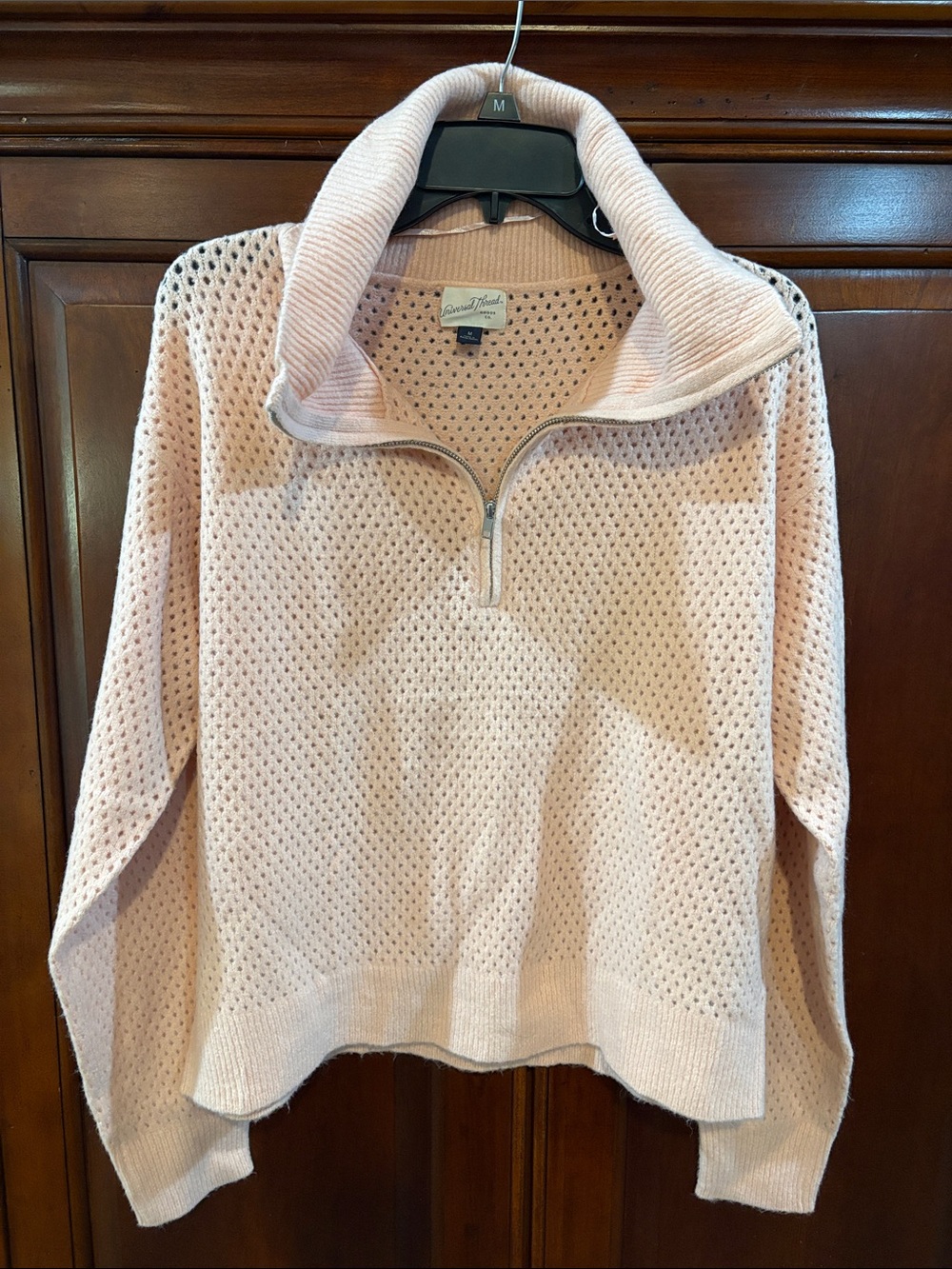 Universal Thread Light Pink Quarter-Zip Open Knit Sweater